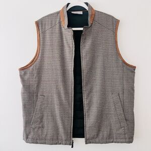 Hart Shaffner Marx Brown Houndstooth & Green Reversible Mens Vest Filled Soft XL